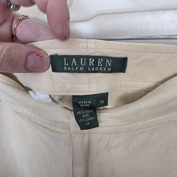 Lauren Ralph Lauren Butter Yellow Silk Linen Wide Leg Beachy Pants Size 14 - Picture 3 of 8